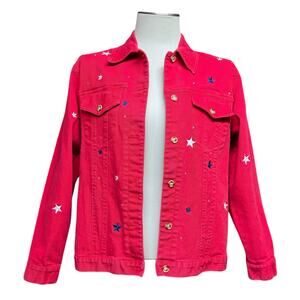 The Quacker Factory Denim Jacket Stars Rhinestones Red Small